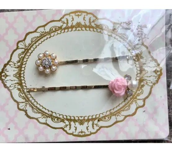 Hair Barette Large Clip Gold Pearl NWT lot 6 pieces New 3" long Wedding Event White