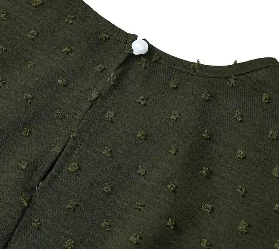 NEW Army Green Lace Detail Swiss Dot Ruffle A Line Puff Sleeve Dress