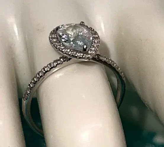 10K W/Gold Quartz Teardrop Halo Ring Gold