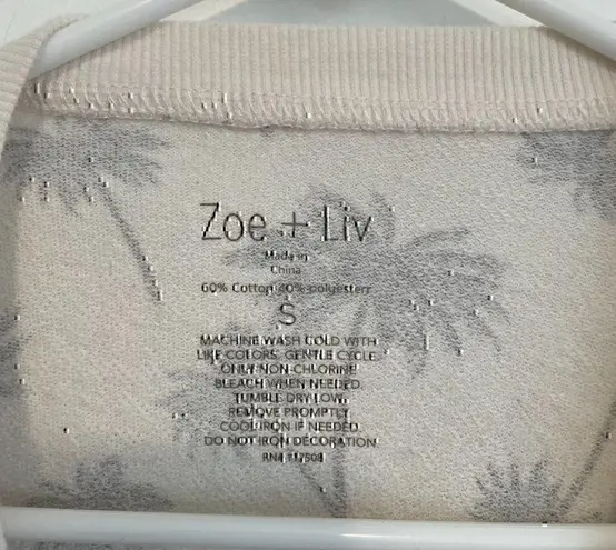Zoe & Liv ZOE LIV Cream Beige Gray Palm Tree Cropped Boxy Pullover Crewneck Sweatshirt S
