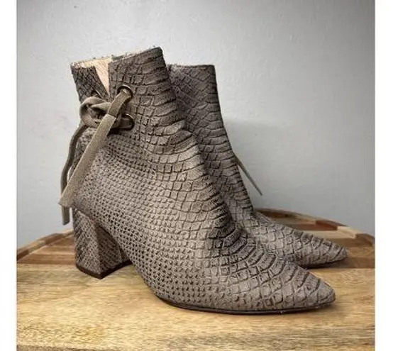 AGL Bootie Zip Up Snakeskin Pattern Block Heel Size 37 Italy Tan/Brown Brown