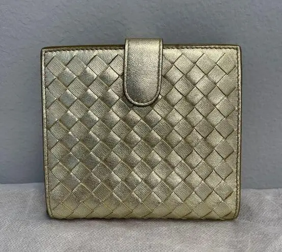 Bottega Veneta Gold Intrecciato Leather Wallet with Coin Pouch - Preowned