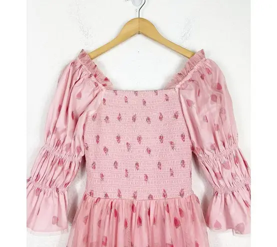 Ivy City Co Jess Dress Strawberry Fields Size XXS Tulle Stretch Smocked Tiered Pink