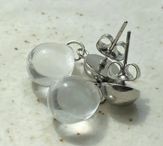 Handmade clear teardrop Czech glass simple minimalist earrings💛