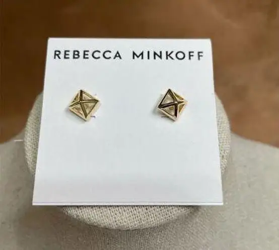 Rebecca Minkoff NWT  Minimalist Geometric Gold Tone Square Stud w/ Push‎ Backs