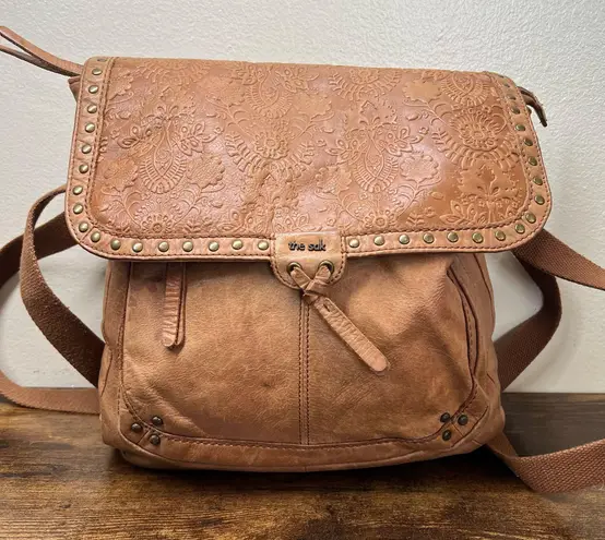 The Sak Ventura Backpack Leather Embossed Convertible Crossbody Shoulder Bag Tan