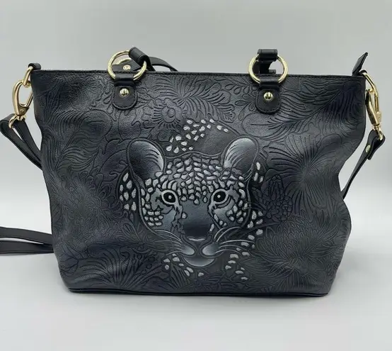 Anuschka Tooled Leather Crossbody Bag Adjustable Strap Cleopatra's Leopard Tote