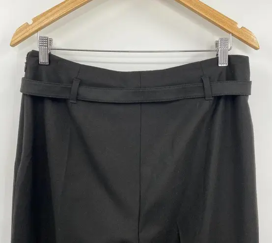 Akris Punto Wool Trousers High Rise Straight Leg Pleated Leather Belt Size 12