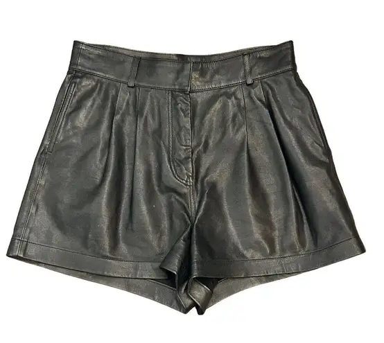 Frame  Leather Shorts Womens 27 Pleated High Waisted Noir Black Lamb Skin $578