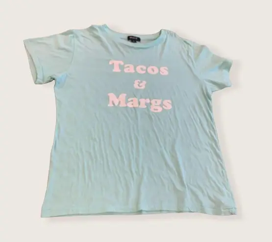 Wildfox  Distressed Tee Green "Tacos & Margs" size small, NWT