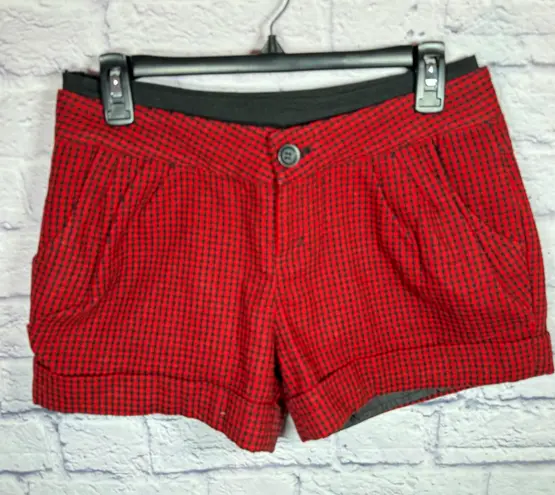 ZARA  red & black wool blend Gingham‎ Shorts women’s size 28 - Image 1