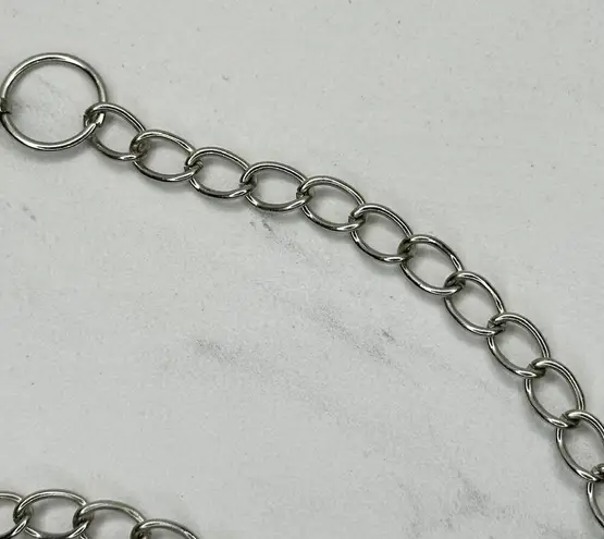 Rhinestone Heart Flower Chain Belt Y2K Silver Tone Metal Links OS ✨