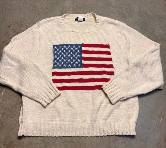 SML Sport Womens XL Vintage 90s American Flag Cream Colored Made in USA Sweater