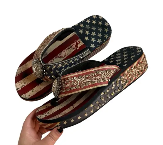 Mountain West Y2K Style Western American Flag Platform Sandals Red Size 10