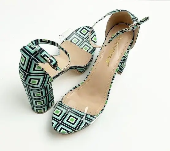 Allegra K Printed Adjustable Ankle Straps Clear Platform Chunky Heels, Size 10