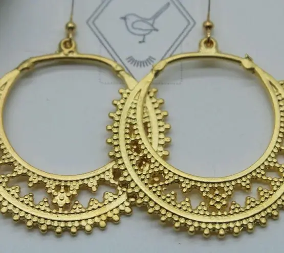 Handmade Gold Ornamental Round Hoop Decorative Earrings