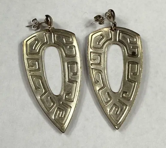 Retro Red and Silver Color Metal Dangle Earrings Pierced Post Aztec Tribal