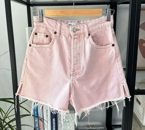 ZARA  Light Pink High Rise Side Slit Button Fly Cut-Off Denim Shorts Women’s 2