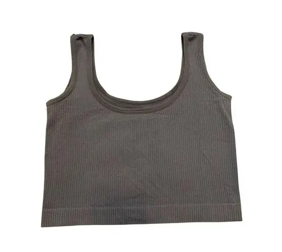 Coqq Wide Strap Ribbed Crop Top Tank Top Sexy Lounge Casual Everyday Gray