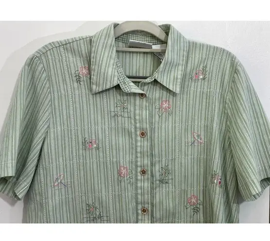 Vintage Napa Valley Shirt Medium Green Floral Embroidered Grandma Core