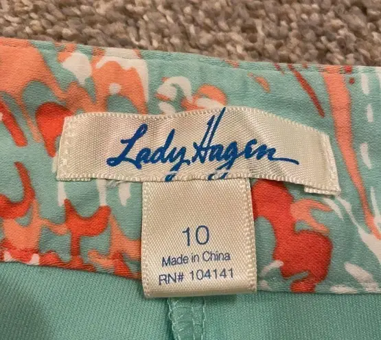 Lady Hagen  golf Skort w/ attached shorts, mint green orange print, women’s sz 10