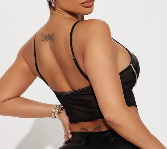 Privy Black Rhinestone Faux Corset Top