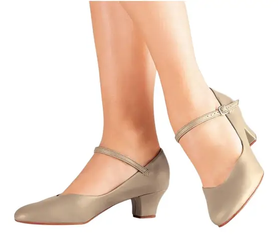 So Danca CH50 Character Dance Shoes Tan Leather Low Heel Ballroom Size 10 New