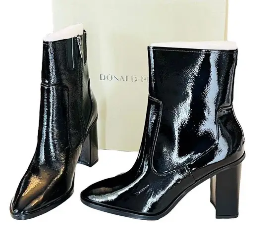 Donald Pliner NEW Leather BOOTIE ANKLE BOOT 9.5 Womens Black Crinkle Patent Shoe