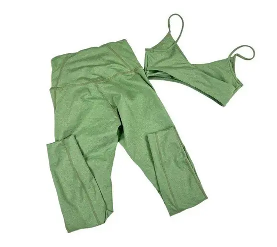 Well Being + Being Well Ashe 7/8 Leggings and Sports Bra in Loden Green Heather Size XS