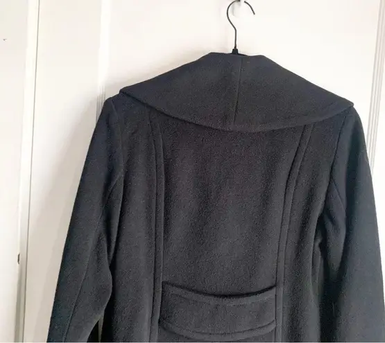 Anne Klein Wool Cashmere Blend Midi Length Large Rounded Neckline Pea Coat Black