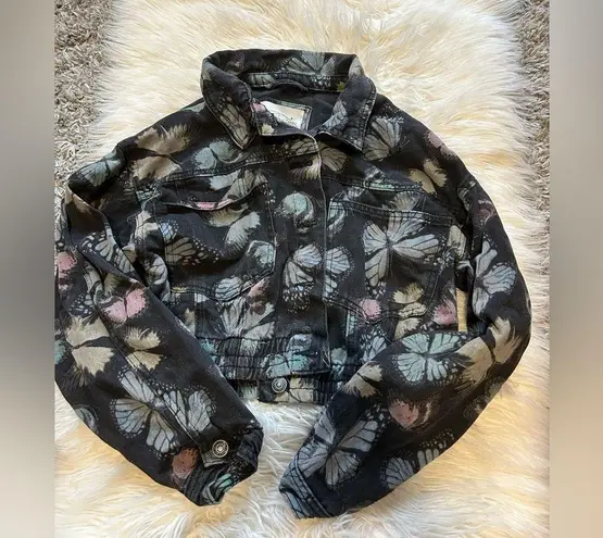 Ashley-Vintage Charm Black Butterfly Print Cropped Jacket