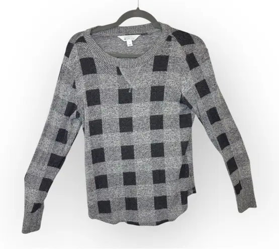 Market & Spruce Gray Buffalo Check Sweater Preppy Knit Minimalist S