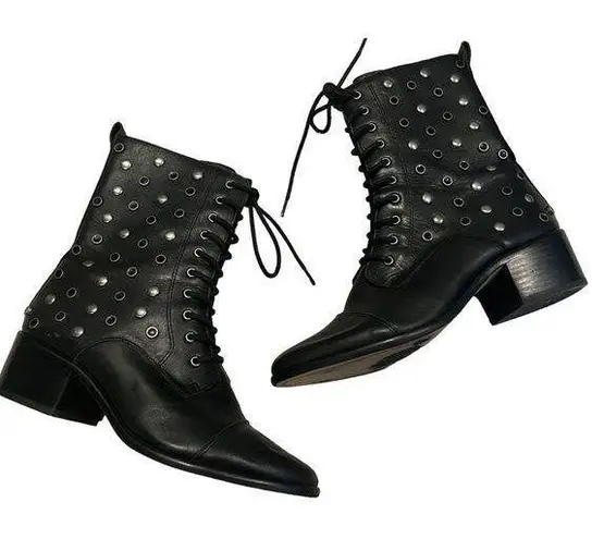 M4DE Black Leather Studded Mid Calf Boots, Sz 8