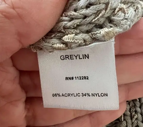 Greylin ANTHROPOLOGIE Crochet Short Sleeve Fringe Boho Taupe Top XS