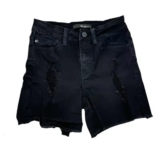 KanCan Black Denim Jean Shorts Distressed Cuffed Mid Rise 3 25