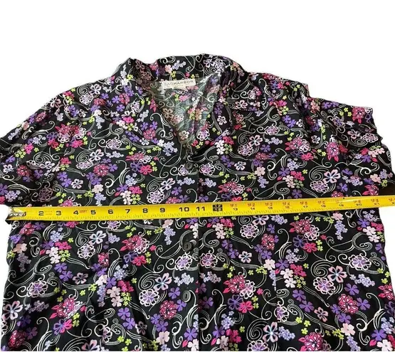 Sag Harbor Black Purple Floral Short Sleeve Button Up Midi Skirt Set PXL