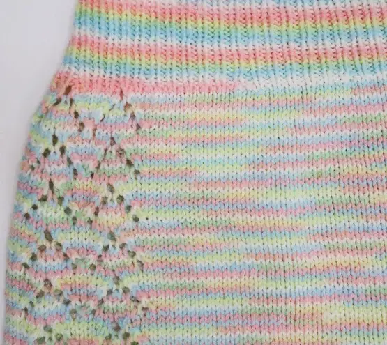 Vintage Homemade Pastel Rainbow Crochet Short Sleeve Sweater Shirt Pink Size M
