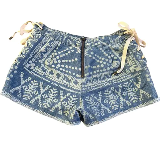 Sea New York Size S Lace Up Jean Shorts Acid Wash Denim Frayed Southwestern Boho Blue