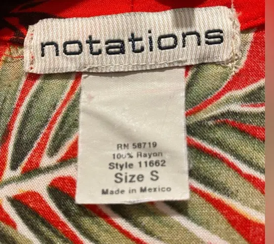 Notations VTG 90s Red Tropical Button Down Collared Short Sleeve Maxi Dress - S