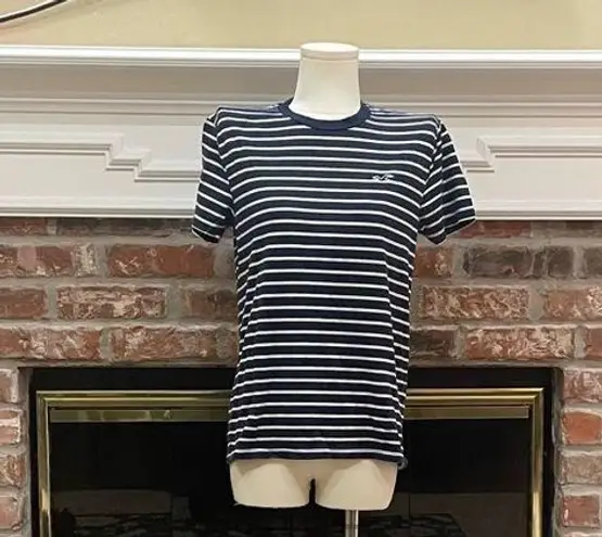 Hollister navy blue and white striped tee with logo / XS / Excellent condition