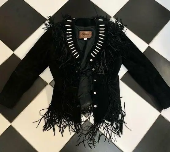 Echo Mountain Vintage 80s by Arturo Suede Western Black Jacket Fringe Beads sz S
