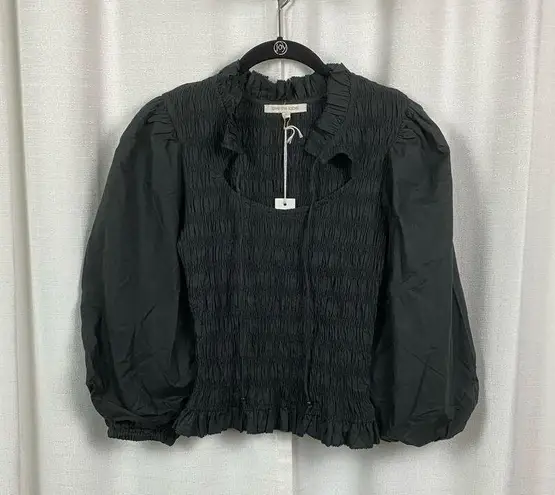 Love The Label Anthropologie Black Smocked Puff Sleeve Blouse Sz.S NWT