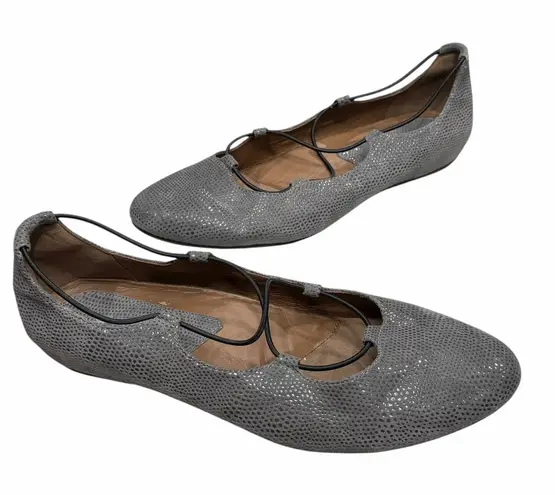 Earthies Essen Ballet Flat Shoes Womens 12 B Gray Suede Elastic Strap Feminine