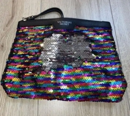 Victoria's Secret Victoria’s Secret sequin black rainbow makeup bag purse