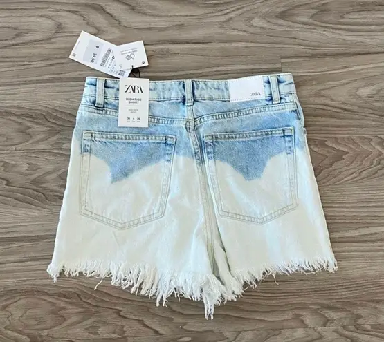 ZARA Denim Blue White Faded Distressed High Waisted Shorts