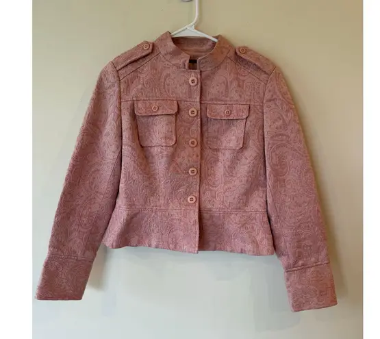 Tapemeasure Blazer Jacket Women 10P Pink Paisley Brocade Lined Crop Button Front Size 10