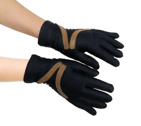Sheer Energy 1990s Vintage Black & Brown Leather Riding Gloves Women's Retro Blue