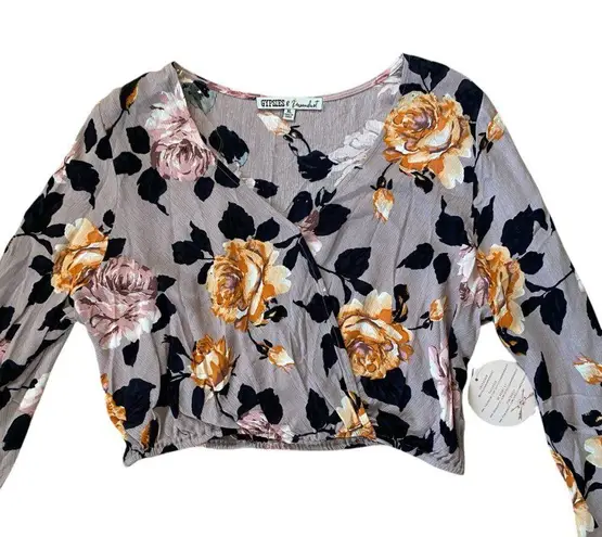 Gypsies & Moondust women's size XL mauve floral long sleeve v-neck crop top