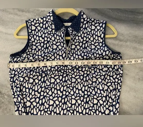 Lady Hagen Size S Quarter Zip Sleeveless Collared Navy Blue White Top Golf