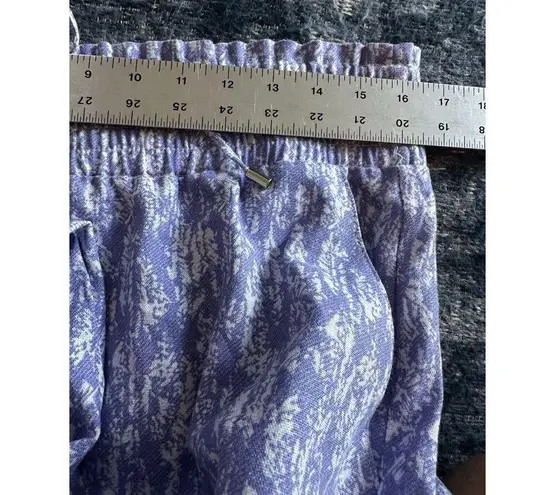 Land ‘n Sea Pants Purple/White Patterned Wide Leg Pull On Linen Blend Medium
